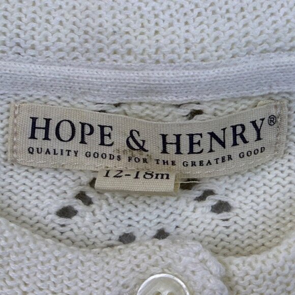 Hope & Henry Girls White Cotton Sweater Knit Cardigan Chevron Pattern Sz 12-18M - Picture 6 of 7